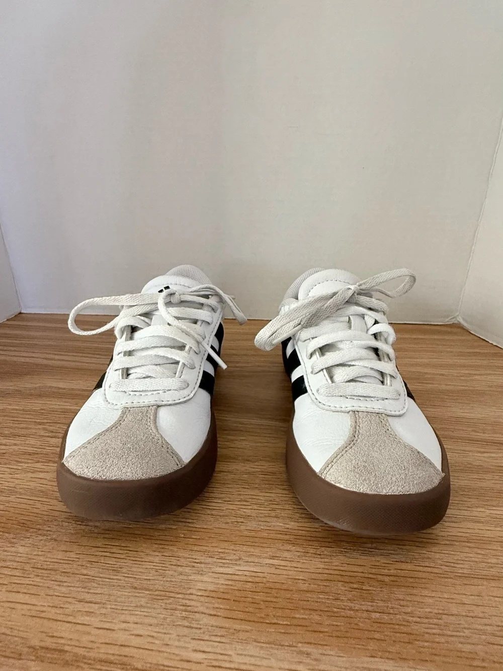 adidas White Sneakers with Black Insoles and Brown Outsole 11 boys
